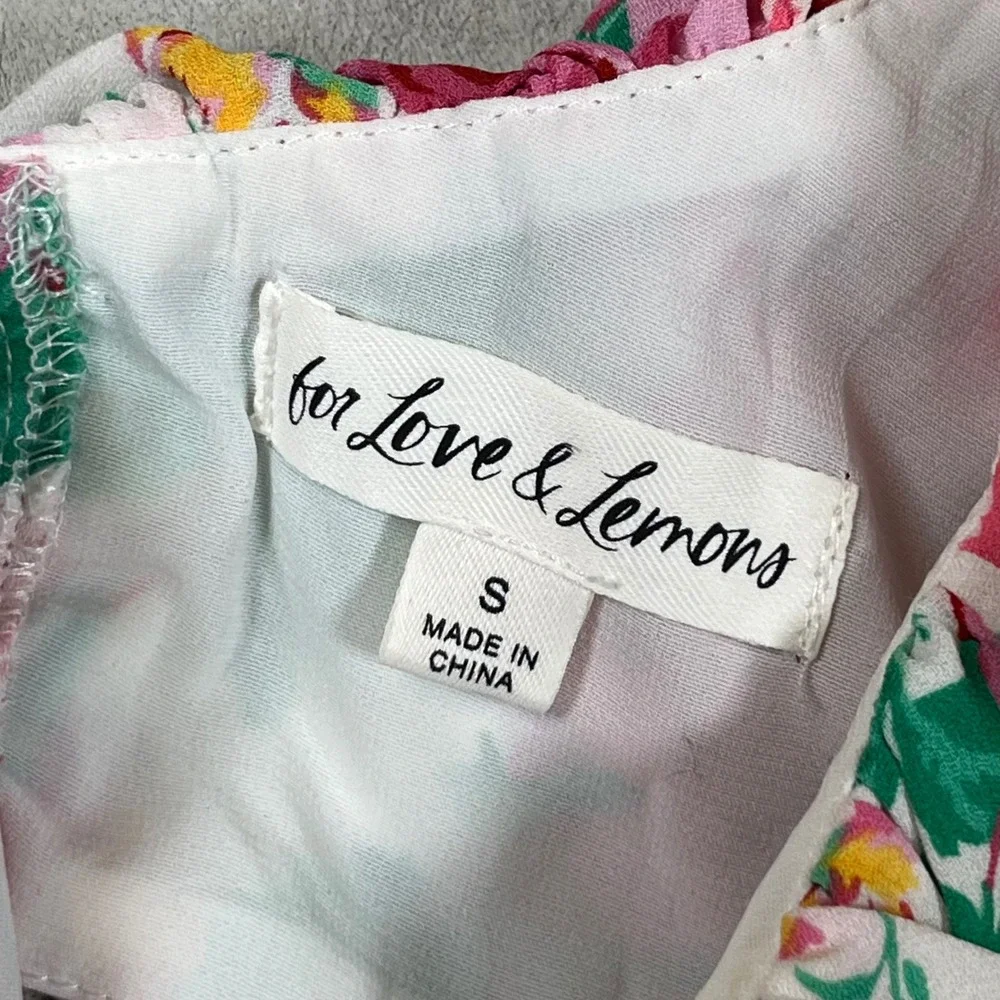 For Love & Lemons Imogen Dress Sz Small Floral Mini‎ Ruffle Puff Sleeve Spring - Picture 3 of 7